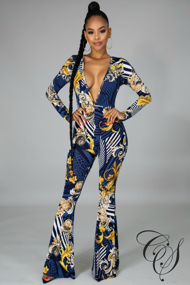 Carrie Filigree Deep V-Neck Jumpsuit
