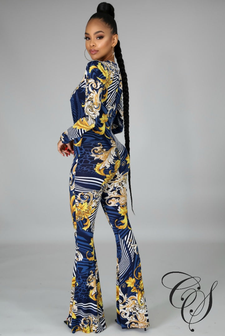 Carrie Filigree Deep V-Neck Jumpsuit