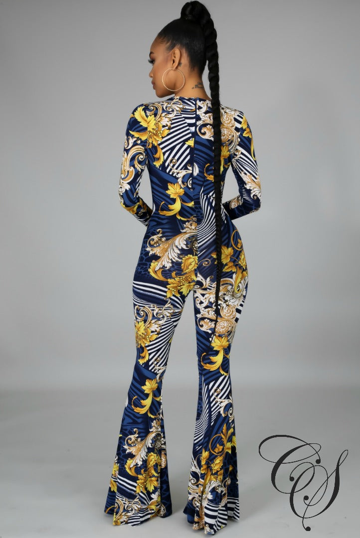 Carrie Filigree Deep V-Neck Jumpsuit