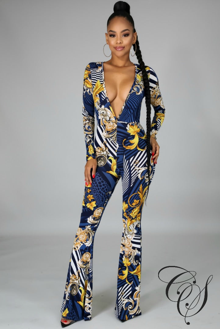 Carrie Filigree Deep V-Neck Jumpsuit