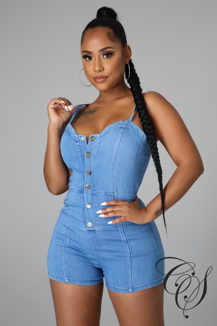 Cassia Denim Button Front Romper