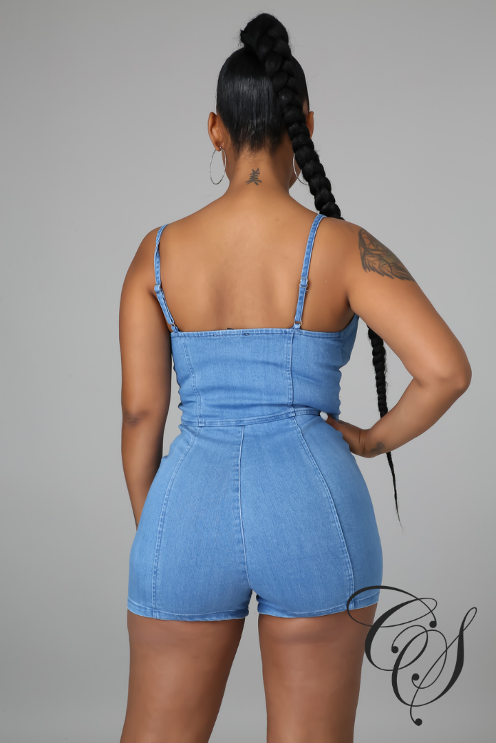 Cassia Denim Button Front Romper
