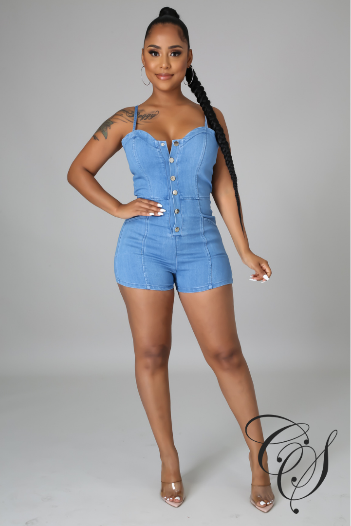 Cassia Denim Button Front Romper