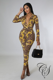 Challan Baroque Print Bodysuit Legging Set