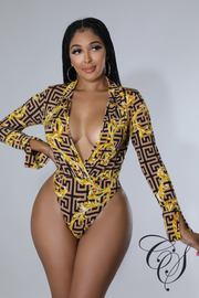 Challan Baroque Print Bodysuit Legging Set