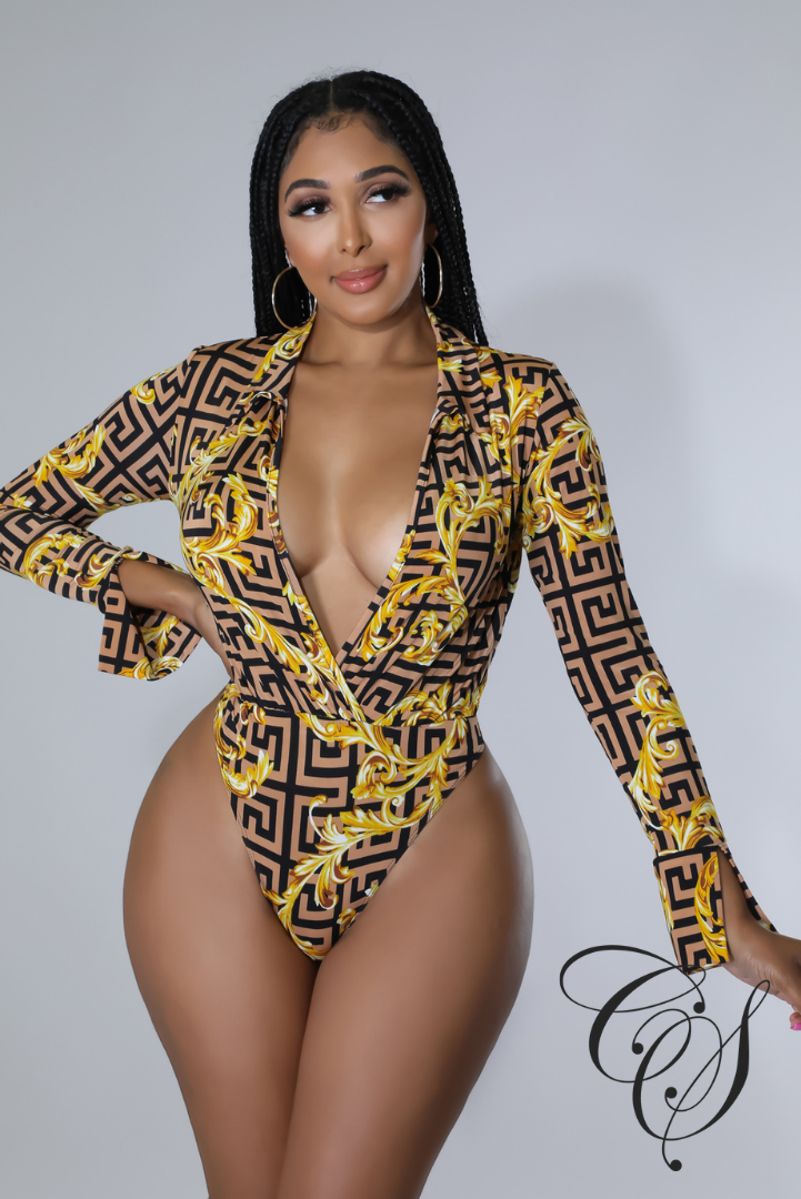 Challan Baroque Print Bodysuit Legging Set