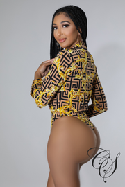 Challan Baroque Print Bodysuit Legging Set