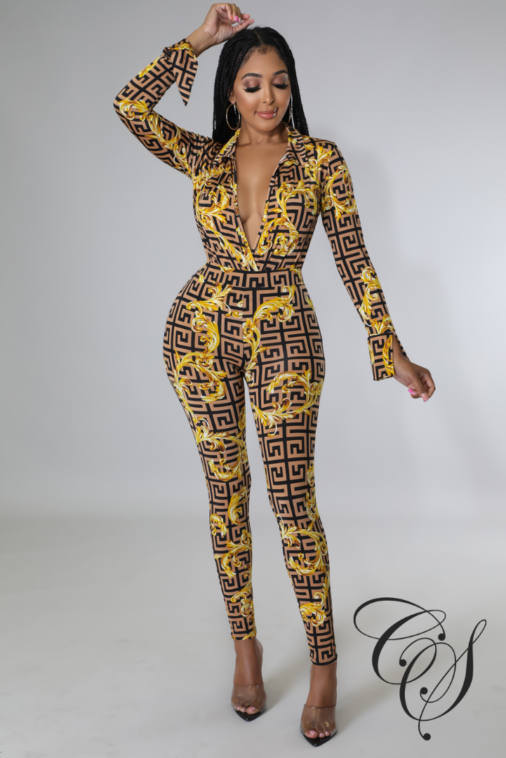 Challan Baroque Print Bodysuit Legging Set