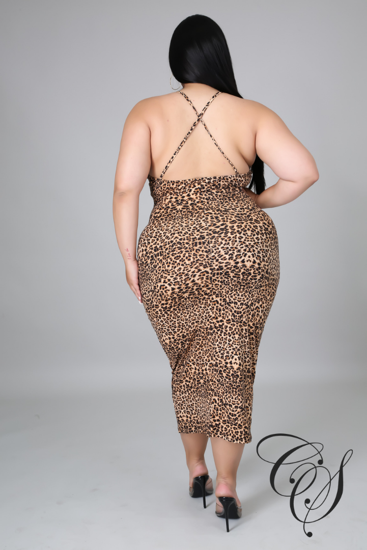 Chana Leopard Print Strappy Midi Dress