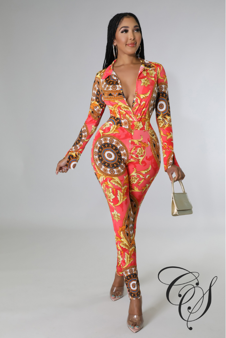 Charisma Baroque Print Bodysuit Legging Set