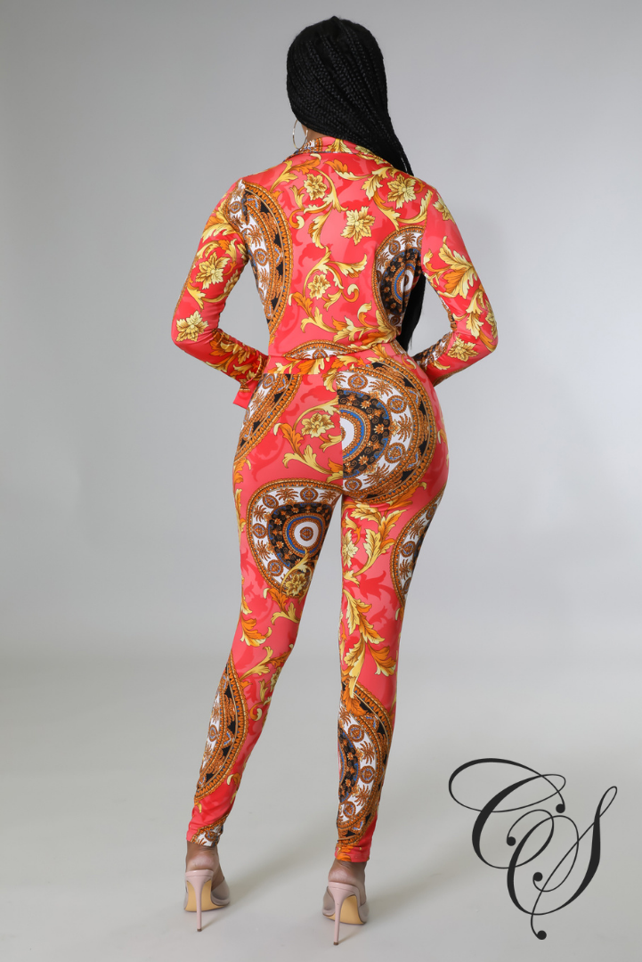 Charisma Baroque Print Bodysuit Legging Set