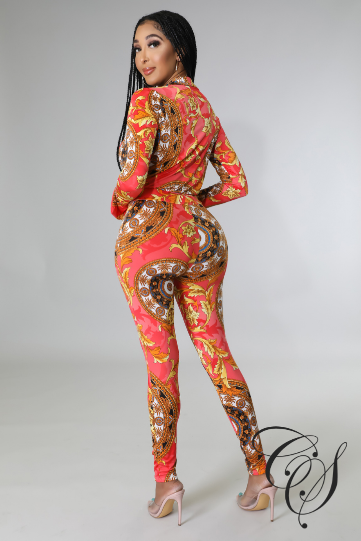 Charisma Baroque Print Bodysuit Legging Set