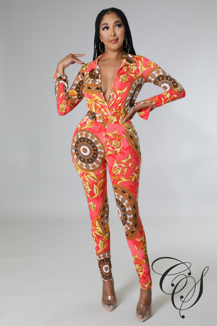 Charisma Baroque Print Bodysuit Legging Set