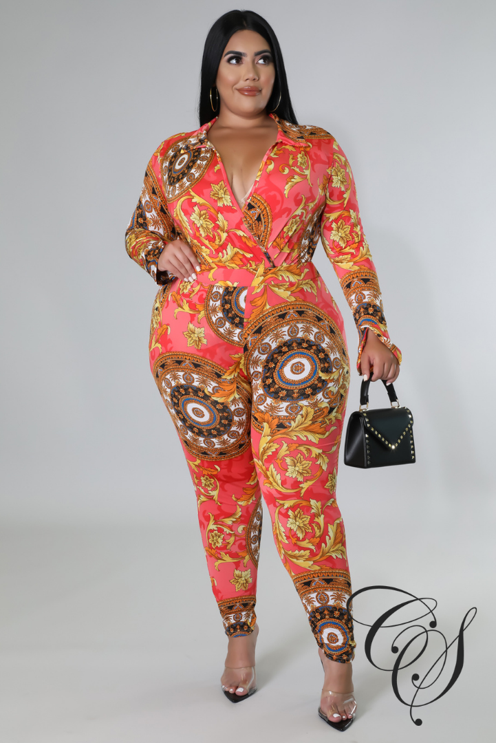 Charisma Baroque Print Bodysuit Legging Set