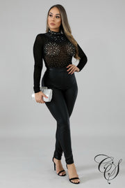 Cheryl Rhinestone Sheer Bodysuit, Bodysuit - Designs By Cece Symoné