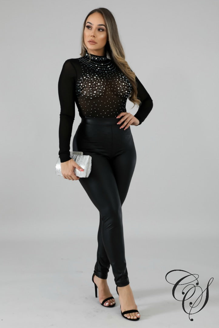 Cheryl Rhinestone Sheer Bodysuit, Bodysuit - Designs By Cece Symoné