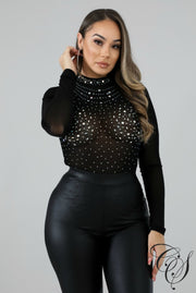 Cheryl Rhinestone Sheer Bodysuit, Bodysuit - Designs By Cece Symoné