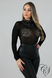 Cheryl Rhinestone Sheer Bodysuit, Bodysuit - Designs By Cece Symoné