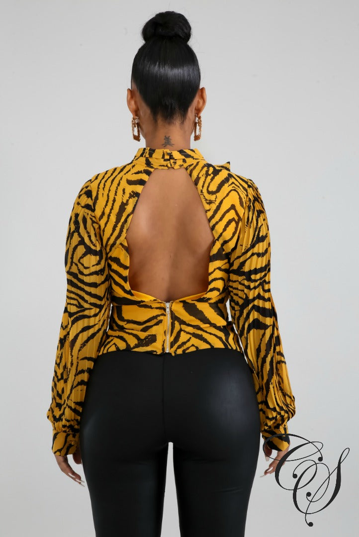Penelope Pleated Tiger Top, top - Designs By Cece Symoné
