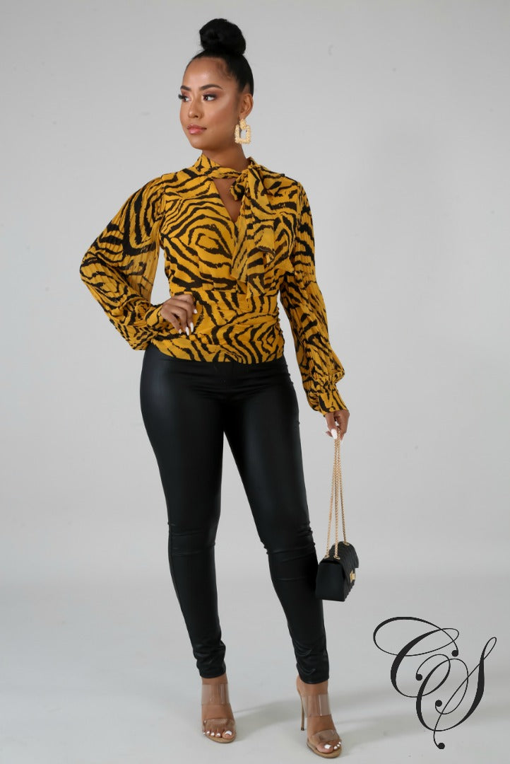 Penelope Pleated Tiger Top, top - Designs By Cece Symoné