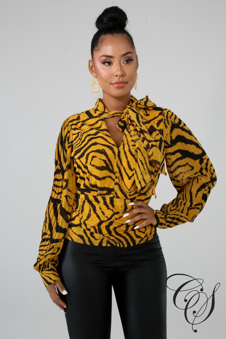 Penelope Pleated Tiger Top, top - Designs By Cece Symoné