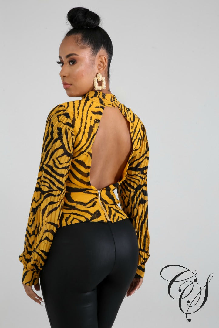Penelope Pleated Tiger Top, top - Designs By Cece Symoné