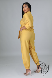 Colette Button Down Criss Cross Belted Tie Jumpsuit
