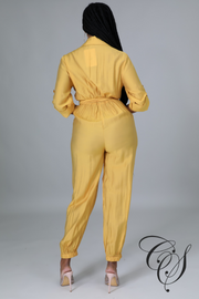Colette Button Down Criss Cross Belted Tie Jumpsuit