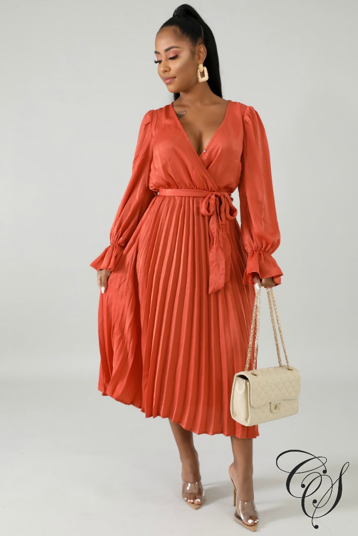 Corinne Silky Pleated Flaring Dress, Dresses - Designs By Cece Symoné