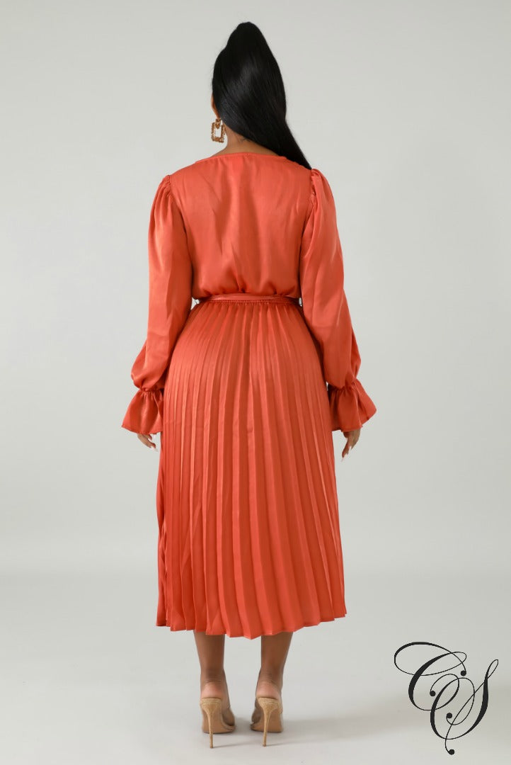 Corinne Silky Pleated Flaring Dress, Dresses - Designs By Cece Symoné