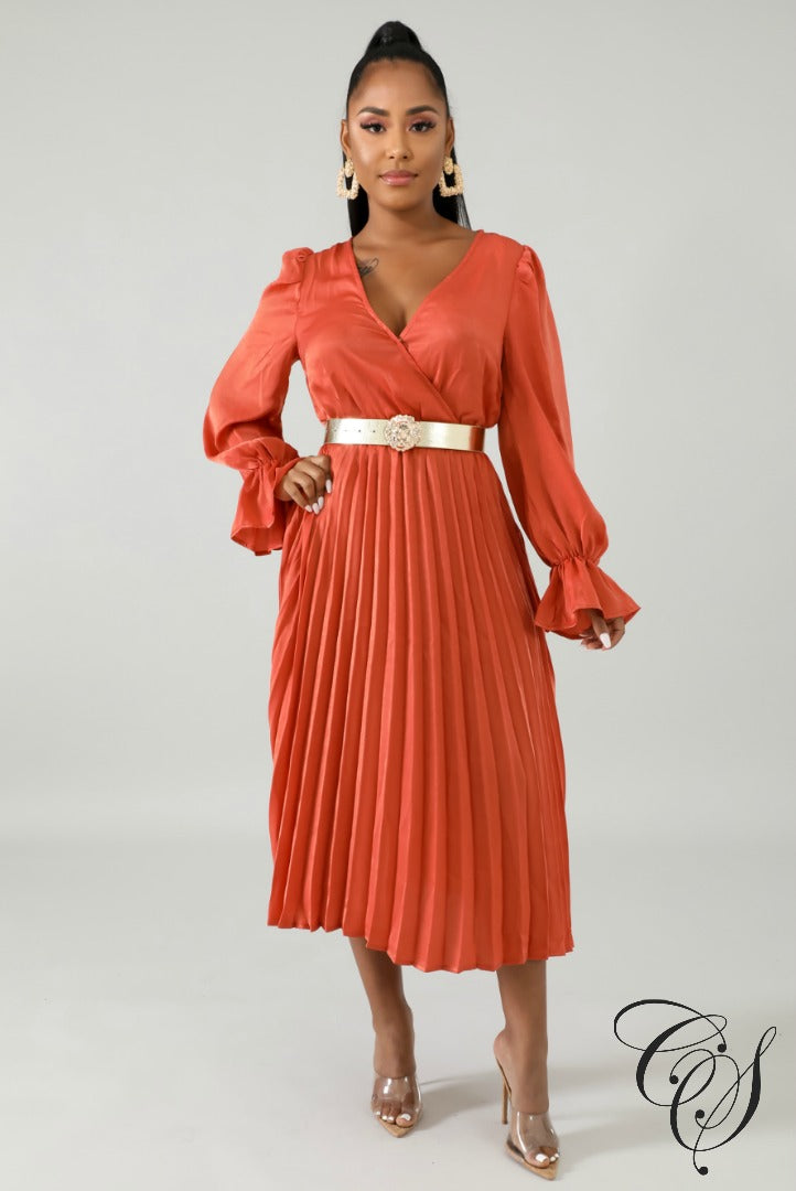 Corinne Silky Pleated Flaring Dress, Dresses - Designs By Cece Symoné