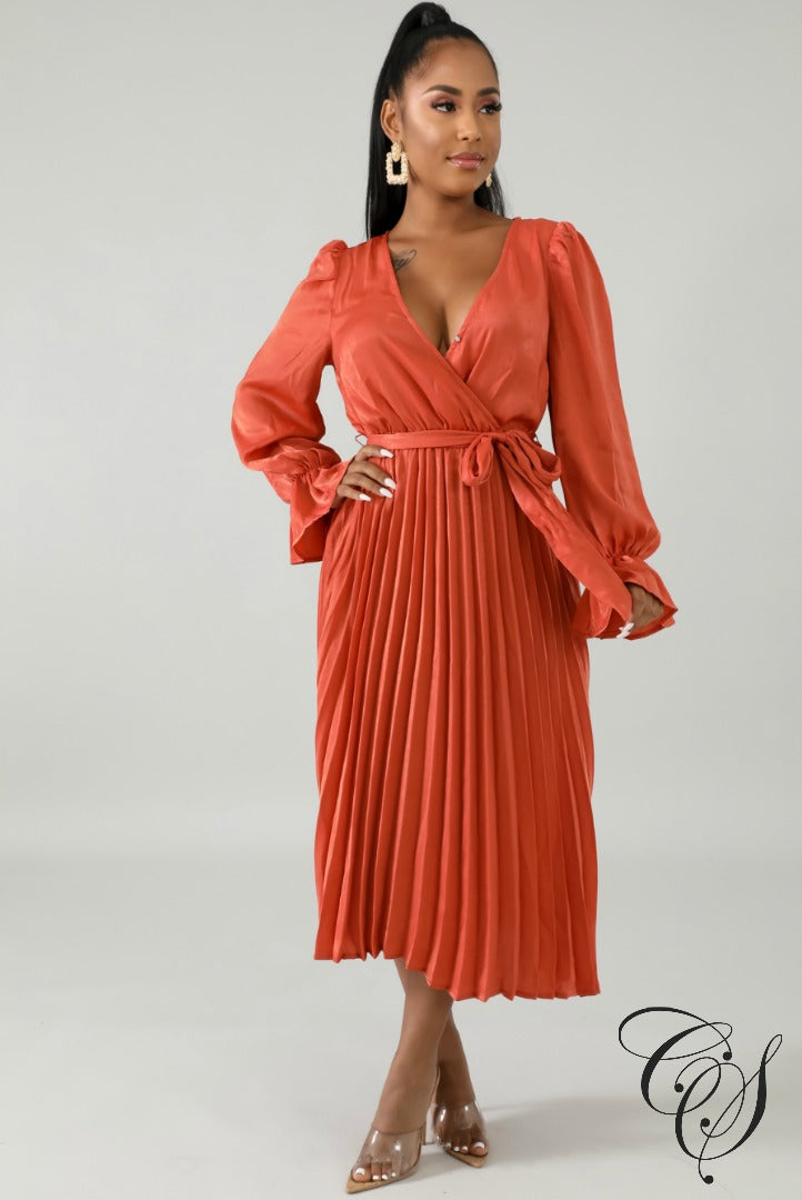 Corinne Silky Pleated Flaring Dress, Dresses - Designs By Cece Symoné