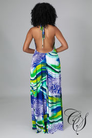 Dallas Multi Abstract Print Halterneck Maxi Dress