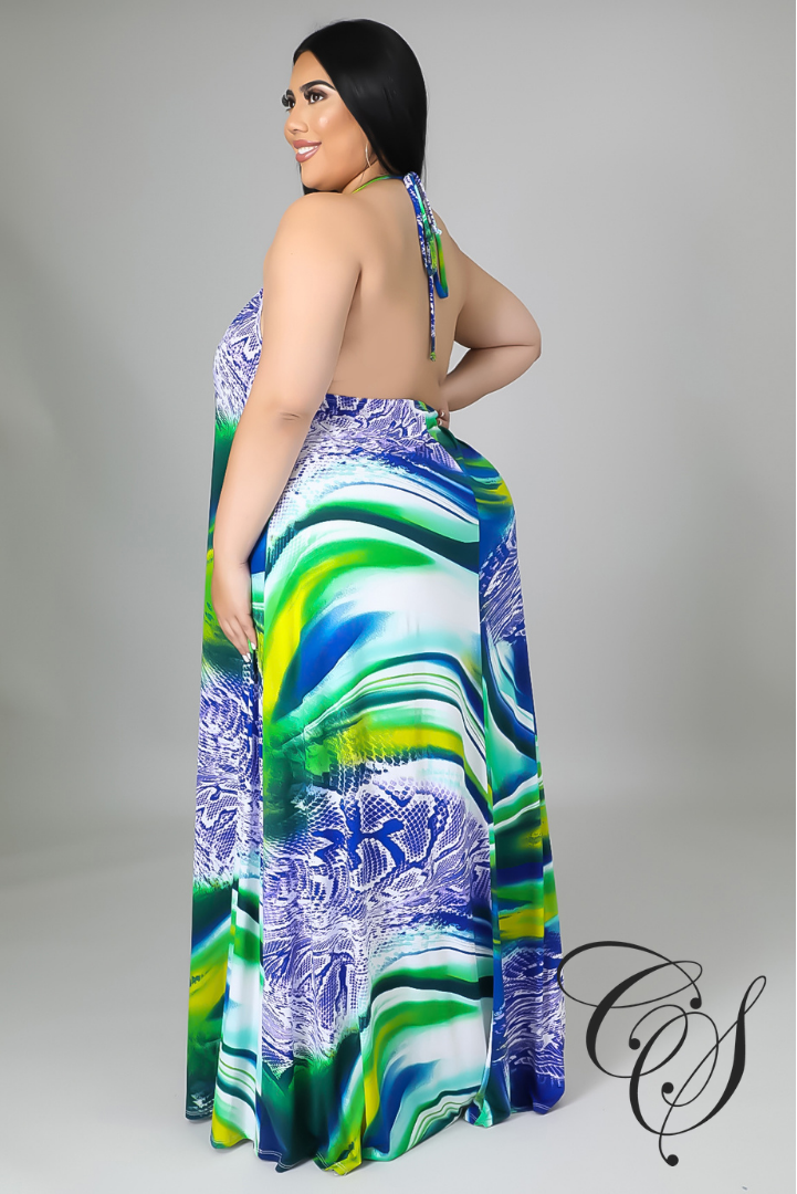 Dallas Multi Abstract Print Halterneck Maxi Dress