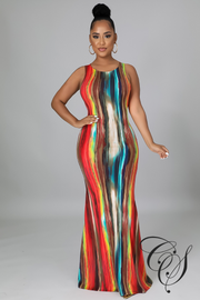 Davis Abstract Print Back Cut Out Maxi Dress