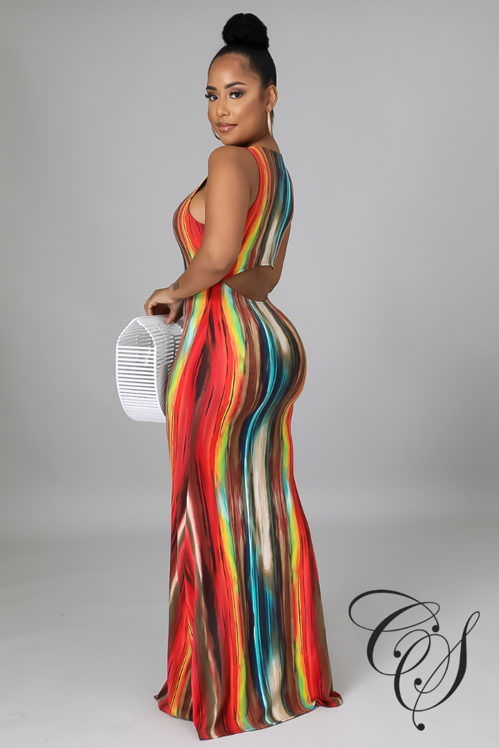 Davis Abstract Print Back Cut Out Maxi Dress