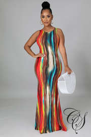 Davis Abstract Print Back Cut Out Maxi Dress
