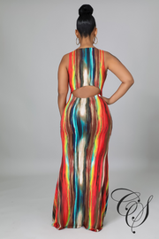 Davis Abstract Print Back Cut Out Maxi Dress