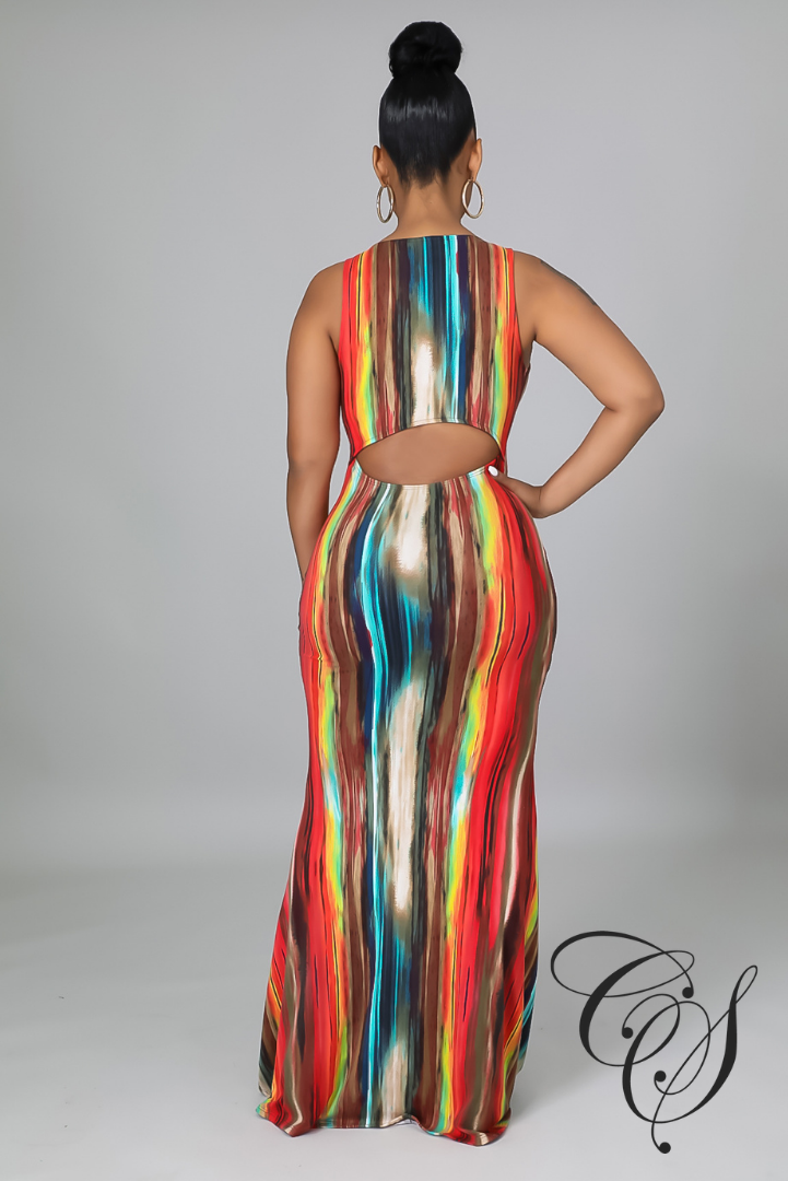 Davis Abstract Print Back Cut Out Maxi Dress