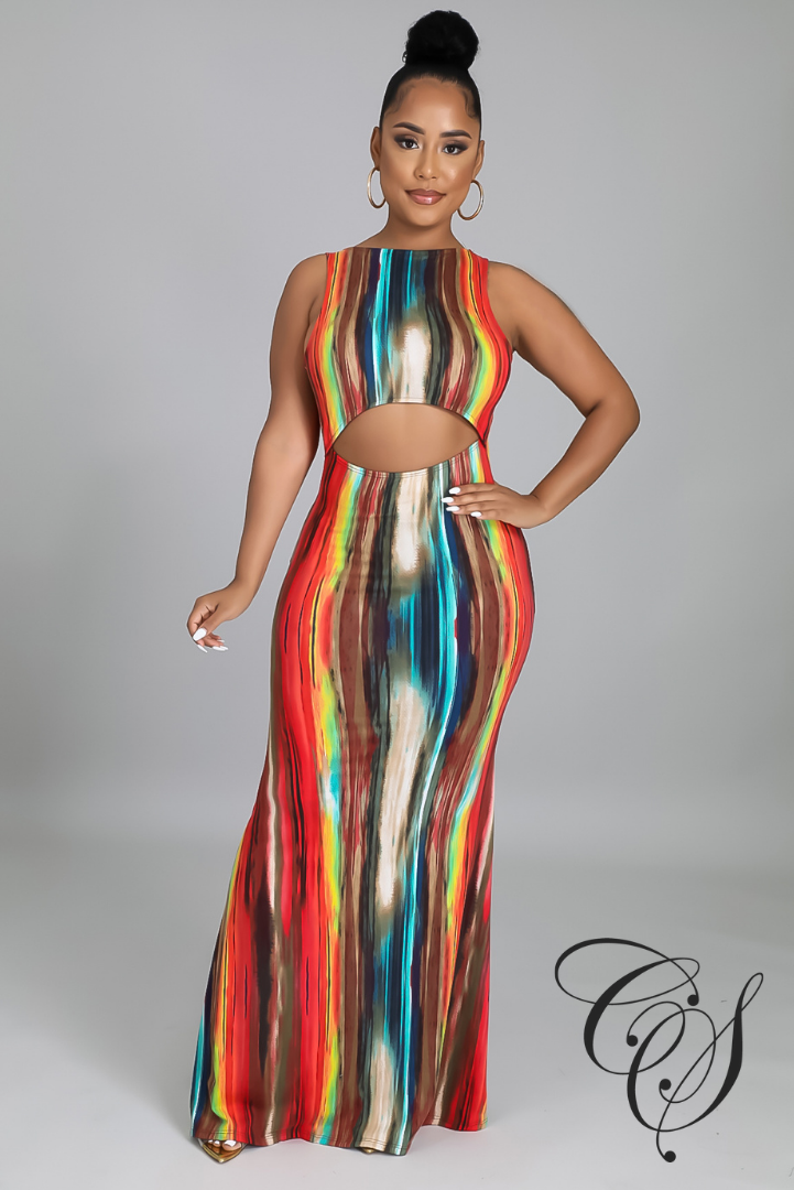 Davis Abstract Print Back Cut Out Maxi Dress