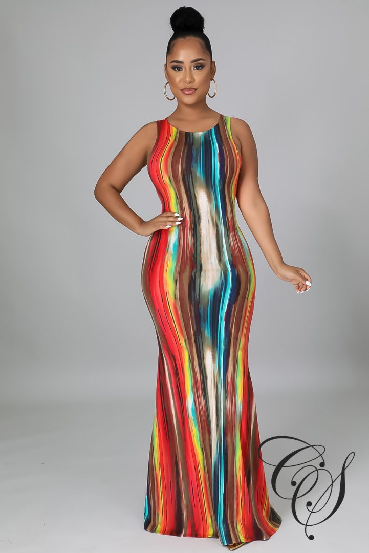 Davis Abstract Print Back Cut Out Maxi Dress