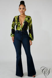 Dayle Sheer Palms Bodysuit, Bodysuit - Designs By Cece Symoné