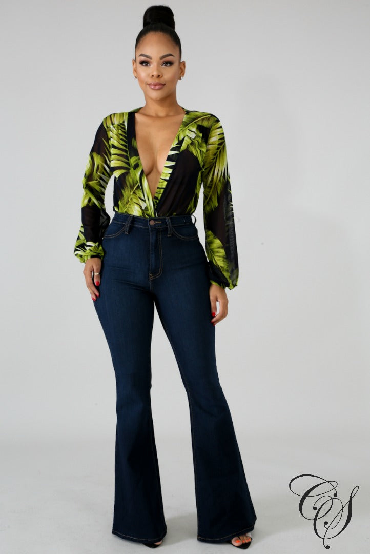 Dayle Sheer Palms Bodysuit, Bodysuit - Designs By Cece Symoné