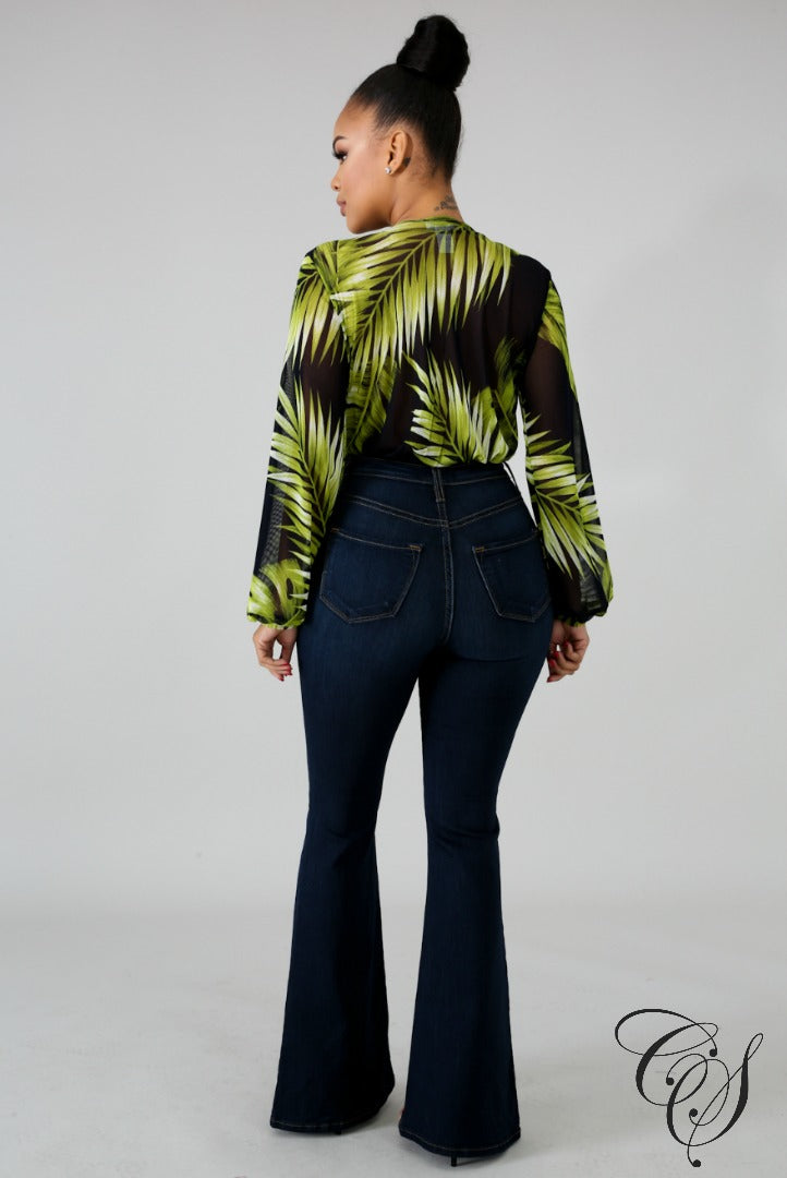 Dayle Sheer Palms Bodysuit, Bodysuit - Designs By Cece Symoné
