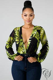 Dayle Sheer Palms Bodysuit, Bodysuit - Designs By Cece Symoné