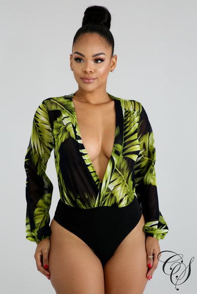 Dayle Sheer Palms Bodysuit, Bodysuit - Designs By Cece Symoné