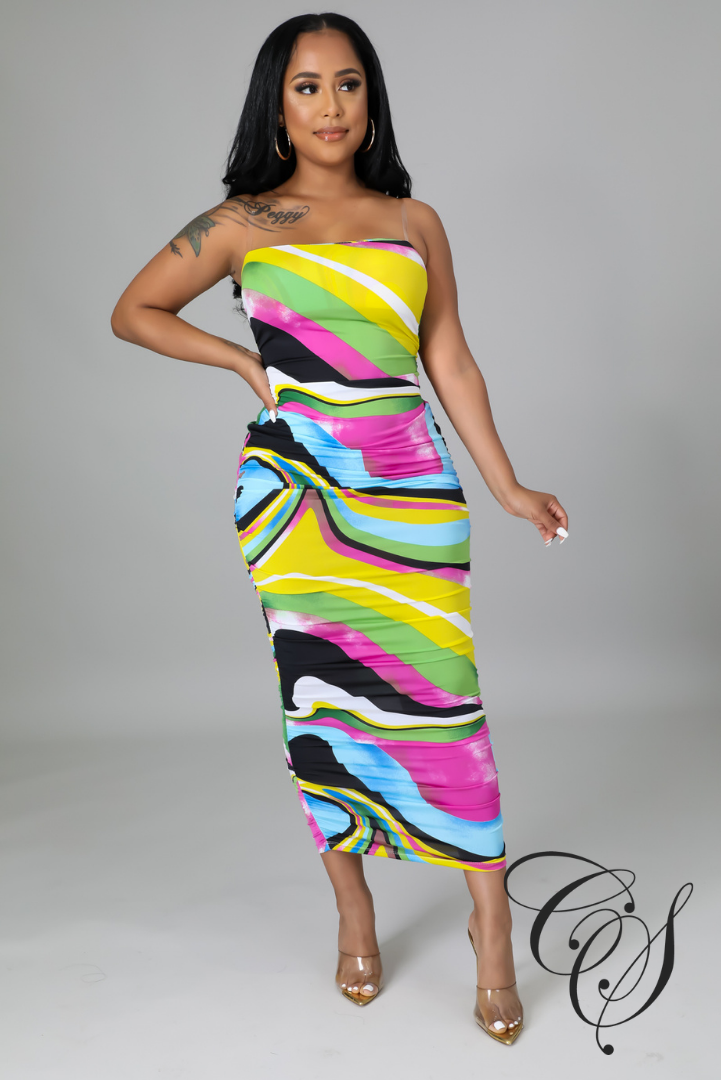 DeAnna Multi Abstract Print Bandeau Bodycon Dress
