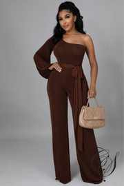 Deniece One Shoulder Tie Waist Jumpsuit