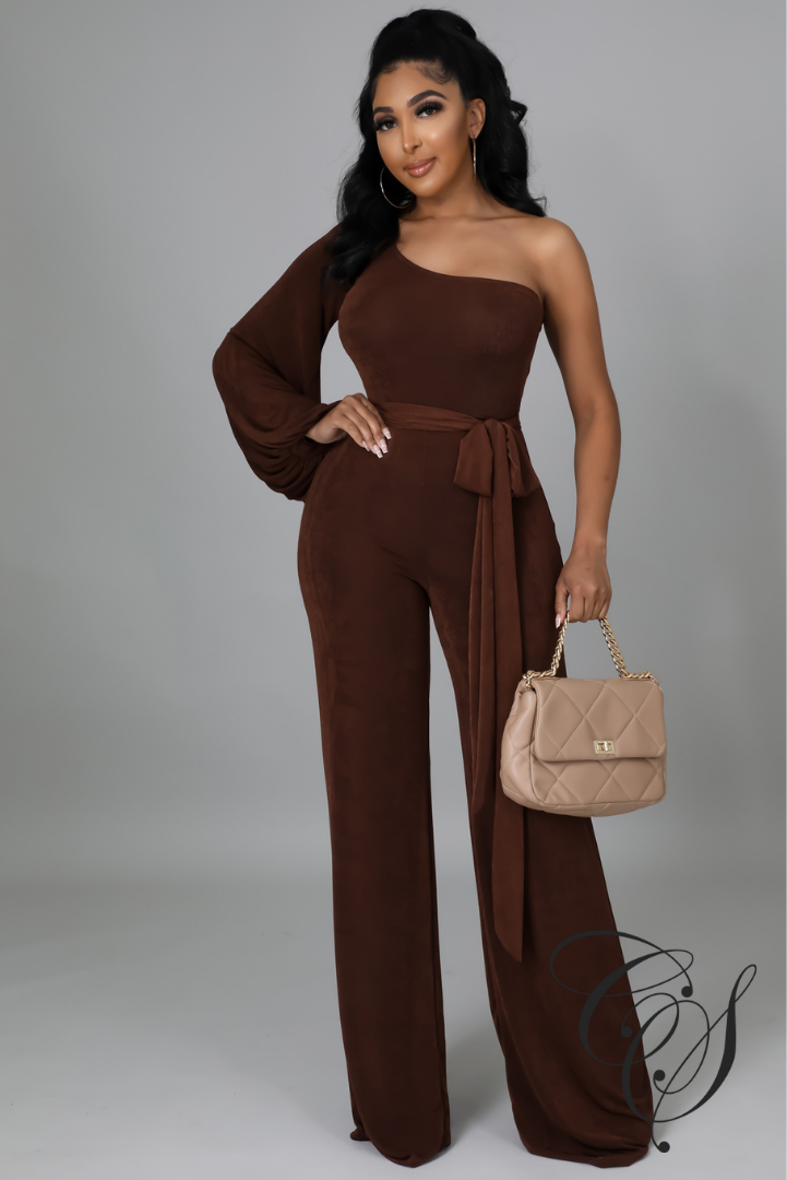 Deniece One Shoulder Tie Waist Jumpsuit