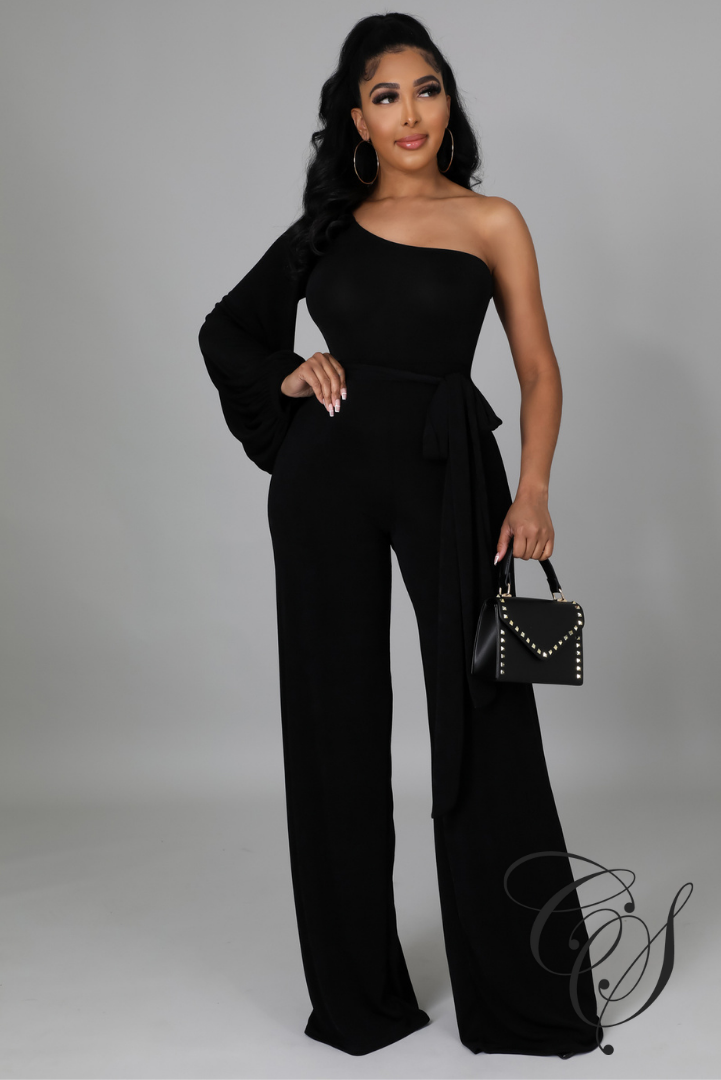 Deniece One Shoulder Tie Waist Jumpsuit